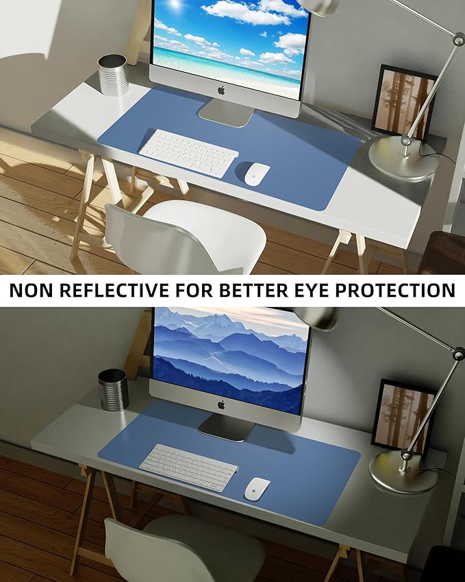 Leather Desk Pad Blotter,Mouse Pad,Office Desk Mat, Non - Slip PU Leather Desk mat,Large Desk mat,Waterproof Keyboard mat for Office/Home/Decor (Grey Blue,23.6" x 13") | Desk Pads Blotters - TrueDesk