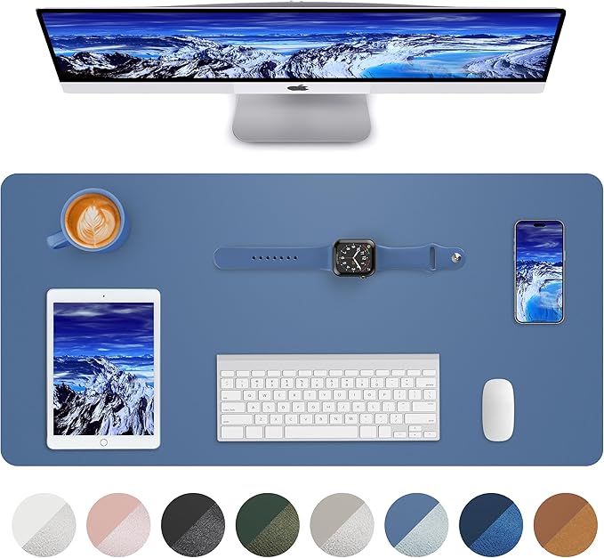Leather Desk Pad Blotter,Mouse Pad,Office Desk Mat, Non - Slip PU Leather Desk mat,Large Desk mat,Waterproof Keyboard mat for Office/Home/Decor (Grey Blue,23.6" x 13") | Desk Pads Blotters - TrueDesk