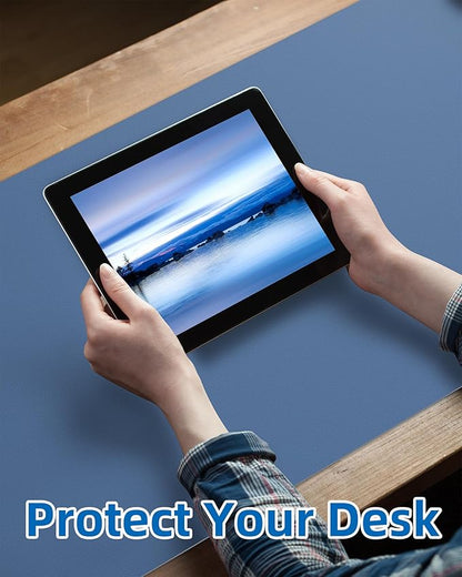 Leather Desk Pad Blotter,Mouse Pad,Office Desk Mat, Non - Slip PU Leather Desk mat,Large Desk mat,Waterproof Keyboard mat for Office/Home/Decor (Grey Blue,31.5" x 15.7") | Desk Pads Blotters - TrueDesk