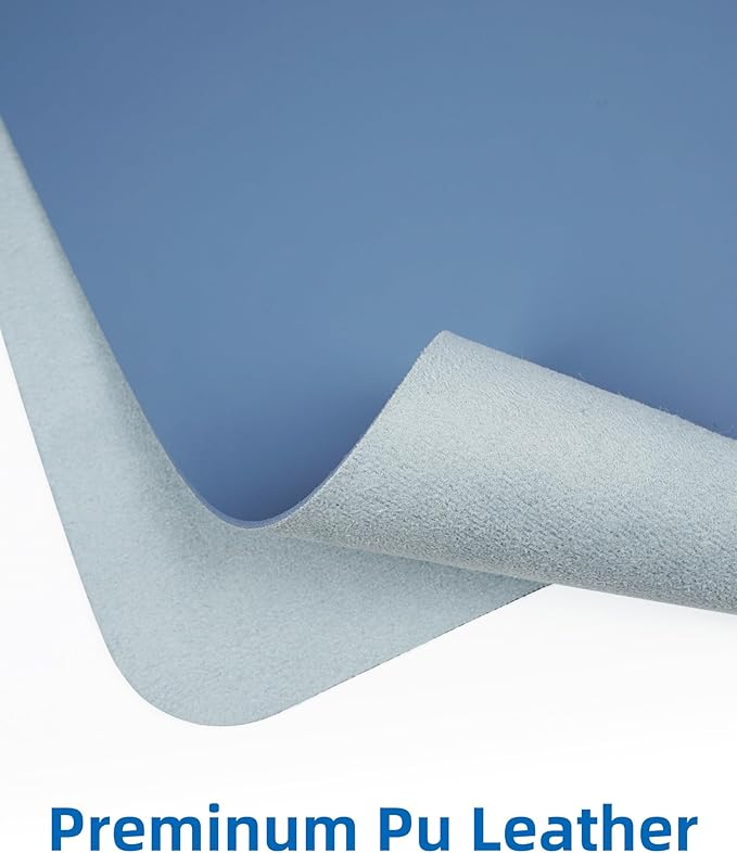 Leather Desk Pad Blotter,Mouse Pad,Office Desk Mat, Non - Slip PU Leather Desk mat,Large Desk mat,Waterproof Keyboard mat for Office/Home/Decor (Grey Blue,35" x 17") | Desk Pads Blotters - TrueDesk