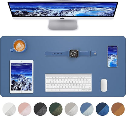 Leather Desk Pad Blotter,Mouse Pad,Office Desk Mat, Non - Slip PU Leather Desk mat,Large Desk mat,Waterproof Keyboard mat for Office/Home/Decor (Grey Blue,35" x 17") | Desk Pads Blotters - TrueDesk