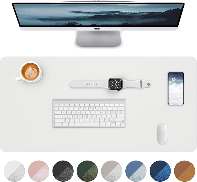 Leather Desk Pad Blotter,Mouse Pad,Office Desk Mat, Non - Slip PU Leather Desk mat,Large Desk mat,Waterproof Keyboard mat for Office/Home/Decor (Ivory White,35" x 17") | Desk Pads Blotters - TrueDesk