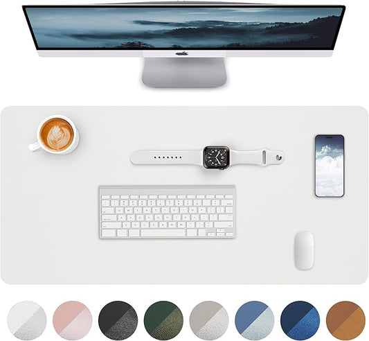 Leather Desk Pad Blotter,Mouse Pad,Office Desk Mat, Non - Slip PU Leather Desk mat,Large Desk mat,Waterproof Keyboard mat for Office/Home/Decor (Ivory White,35" x 17") | Desk Pads Blotters - TrueDesk