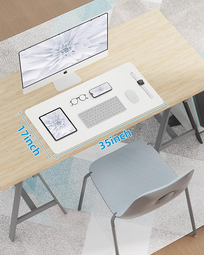 Leather Desk Pad Blotter,Mouse Pad,Office Desk Mat, Non - Slip PU Leather Desk mat,Large Desk mat,Waterproof Keyboard mat for Office/Home/Decor (Ivory White,35" x 17") | Desk Pads Blotters - TrueDesk