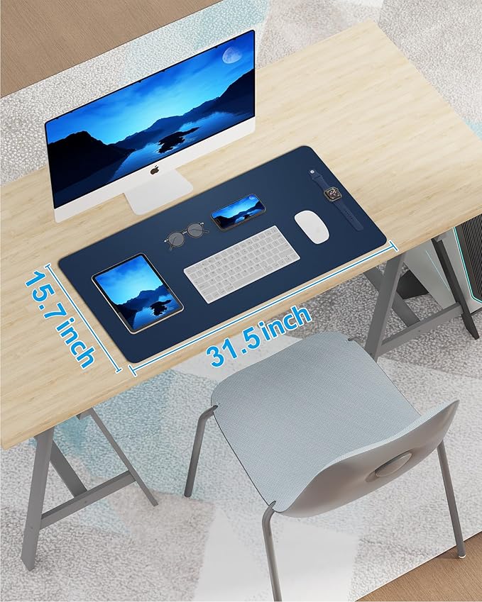 Leather Desk Pad Blotter,Mouse Pad,Office Desk Mat, Non - Slip PU Leather Desk mat,Large Desk mat,Waterproof Keyboard mat for Office/Home/Decor (Midnight Blue,31.5" x 15.7") | Desk Pads Blotters - TrueDesk