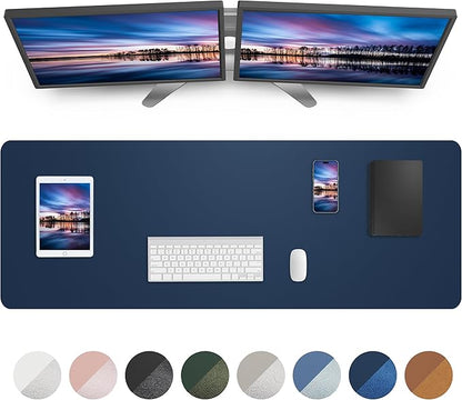 Leather Desk Pad Blotter,Mouse Pad,Office Desk Mat, Non - Slip PU Leather Desk mat,Large Desk mat,Waterproof Keyboard mat for Office/Home/Decor (Midnight Blue,48" x 24") | Desk Pads Blotters - TrueDesk