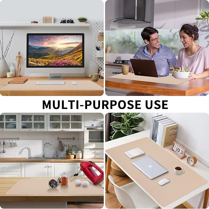 Leather Desk Pad, Large Mouse Pad, Leather Desk Blotter, Non - Slip Desk Pad Protector, Office Desk Pad, Waterproof Desk Mat for Home Office and Decor - Beige (35.4×15.7 Inches) | Mouse Pads - TrueDesk