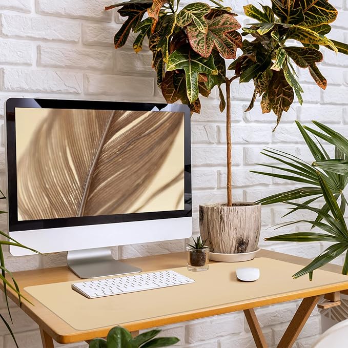 Leather Desk Pad, Large Mouse Pad, Leather Desk Blotter, Non - Slip Desk Pad Protector, Office Desk Pad, Waterproof Desk Mat for Home Office and Decor - Beige (35.4×15.7 Inches) | Mouse Pads - TrueDesk