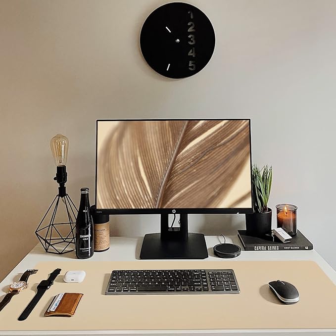 Leather Desk Pad, Large Mouse Pad, Leather Desk Blotter, Non - Slip Desk Pad Protector, Office Desk Pad, Waterproof Desk Mat for Home Office and Decor - Beige (35.4×15.7 Inches) | Mouse Pads - TrueDesk