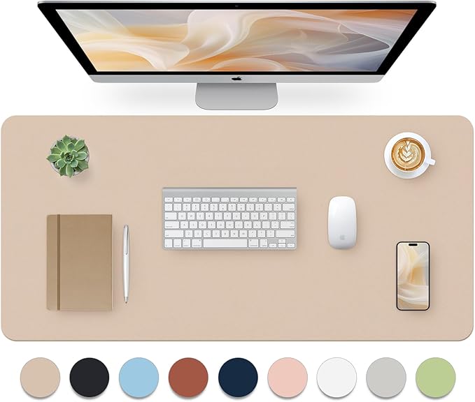 Leather Desk Pad, Large Mouse Pad, Leather Desk Blotter, Non - Slip Desk Pad Protector, Office Desk Pad, Waterproof Desk Mat for Home Office and Decor - Beige (35.4×15.7 Inches) | Mouse Pads - TrueDesk
