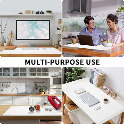 Leather Desk Pad, Large Mouse Pad, Non - Slip Desk Mat, Leather Desk Blotter, Computer Desk Pad, Waterproof Keyboard Pad for Home Office and Decor - White (31.5×15.7 Inches) | Mouse Pads - TrueDesk