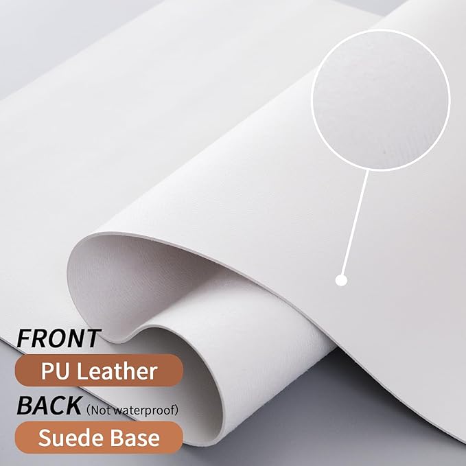 Leather Desk Pad, Large Mouse Pad, Non - Slip Desk Mat, Leather Desk Blotter, Computer Desk Pad, Waterproof Keyboard Pad for Home Office and Decor - White (31.5×15.7 Inches) | Mouse Pads - TrueDesk