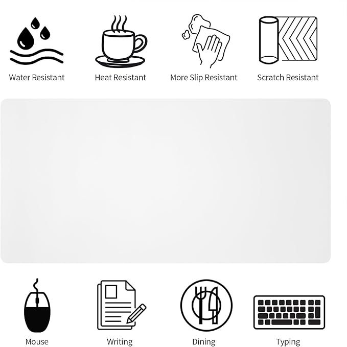 Leather Desk Pad, Large Mouse Pad, Non - Slip Desk Mat, Leather Desk Blotter, Computer Desk Pad, Waterproof Keyboard Pad for Home Office and Decor - White (31.5×15.7 Inches) | Mouse Pads - TrueDesk