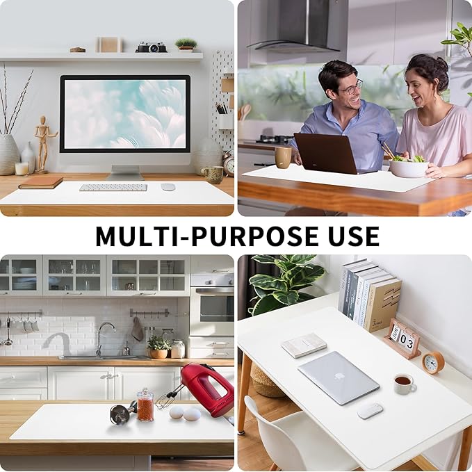 Leather Desk Pad, Large Mouse Pad, Non - Slip Desktop Mat, Leather Desk Blotter, Computer Desk Pad, Waterproof Desk Protector Mat for Home Office and Decor - White (35.4×15.7 Inches) | Mouse Pads - TrueDesk
