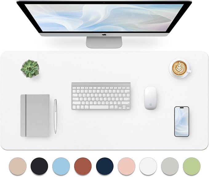 Leather Desk Pad, Large Mouse Pad, Non - Slip Desktop Mat, Leather Desk Blotter, Computer Desk Pad, Waterproof Desk Protector Mat for Home Office and Decor - White (35.4×15.7 Inches) | Mouse Pads - TrueDesk
