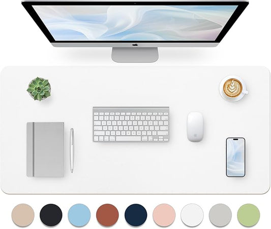 Leather Desk Pad, Large Mouse Pad, Non - Slip Desktop Mat, Leather Desk Blotter, Computer Desk Pad, Waterproof Desk Protector Mat for Home Office and Decor - White (35.4×15.7 Inches) | Mouse Pads - TrueDesk