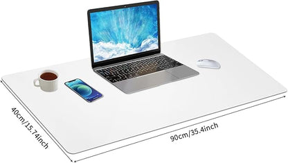 Leather Desk Pad, Large Mouse Pad, Non - Slip Desktop Mat, Leather Desk Blotter, Computer Desk Pad, Waterproof Desk Protector Mat for Home Office and Decor - White (35.4×15.7 Inches) | Mouse Pads - TrueDesk