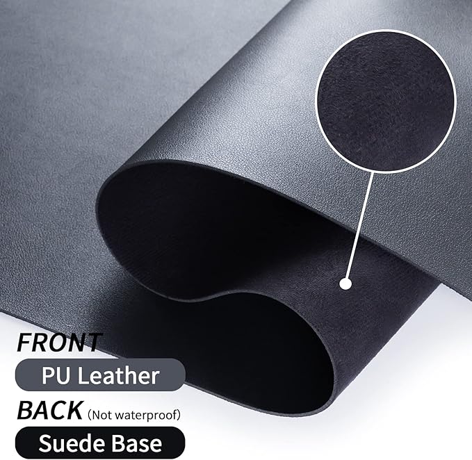 Leather Desk Pad, Mouse Pad, Non - Slip Desk Protector Mat, Leather Desk Blotter, Computer Desk Pad, Waterproof Desk Mat for Home Office and Decor - Black (31.5×15.7 Inches) | Mouse Pads - TrueDesk