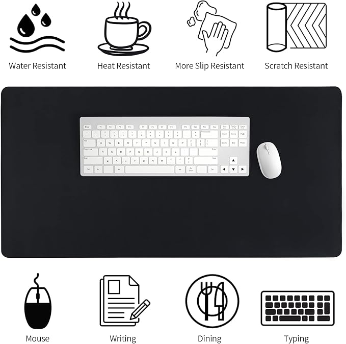 Leather Desk Pad, Mouse Pad, Non - Slip Desk Protector Mat, Leather Desk Blotter, Computer Desk Pad, Waterproof Desk Mat for Home Office and Decor - Black (31.5×15.7 Inches) | Mouse Pads - TrueDesk