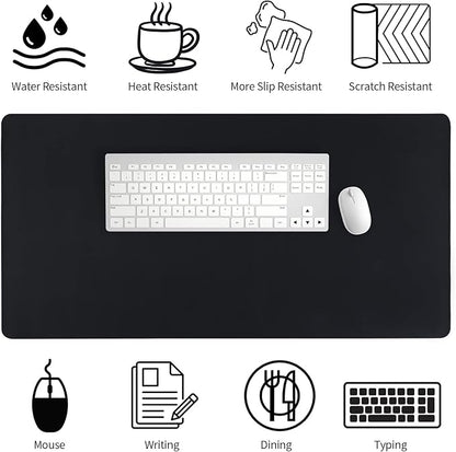 Leather Desk Pad, Mouse Pad, Non - Slip Desk Protector Mat, Leather Desk Blotter, Computer Desk Pad, Waterproof Desk Mat for Home Office and Decor - Black (31.5×15.7 Inches) | Mouse Pads - TrueDesk