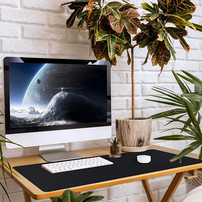 Leather Desk Pad, Mouse Pad, Non - Slip Desk Protector Mat, Leather Desk Blotter, Computer Desk Pad, Waterproof Desk Mat for Home Office and Decor - Black (31.5×15.7 Inches) | Mouse Pads - TrueDesk