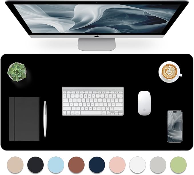 Leather Desk Pad, Mouse Pad, Non - Slip Desk Protector Mat, Leather Desk Blotter, Computer Desk Pad, Waterproof Desk Mat for Home Office and Decor - Black (31.5×15.7 Inches) | Mouse Pads - TrueDesk