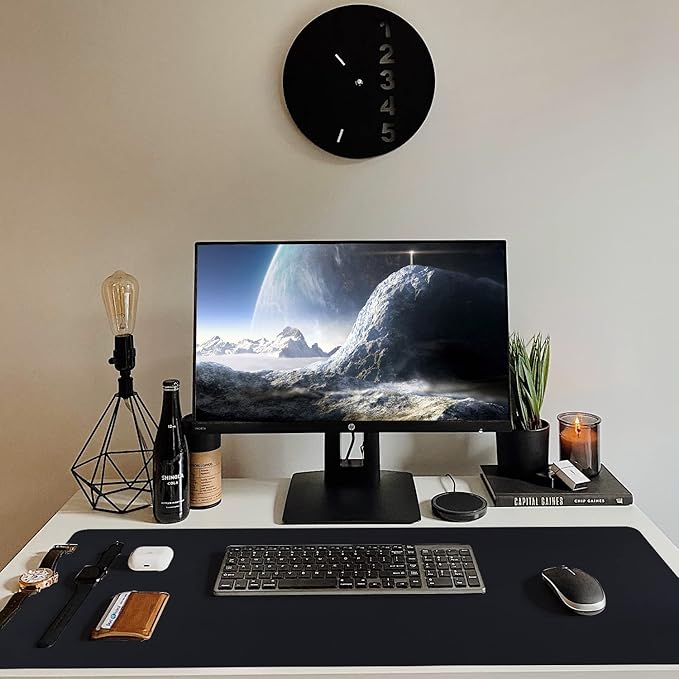 Leather Desk Pad, Mouse Pad, Non - Slip Desk Protector Mat, Leather Desk Blotter, Computer Desk Pad, Waterproof Desk Mat for Home Office and Decor - Black (31.5×15.7 Inches) | Mouse Pads - TrueDesk