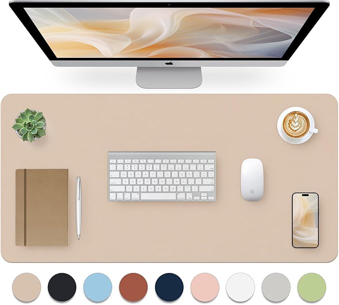 Leather Desk Pad, Mouse Pad, Non - Slip Desk Protector Mat, Leather Desk Blotter, Computer Desk Pad, Waterproof Desk Mat for Office Home Decor - Beige (31.5×15.7 Inches) | Mouse Pads - TrueDesk