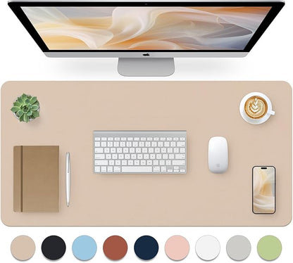 Leather Desk Pad, Mouse Pad, Non - Slip Desk Protector Mat, Leather Desk Blotter, Computer Desk Pad, Waterproof Desk Mat for Office Home Decor - Beige (31.5×15.7 Inches) | Mouse Pads - TrueDesk
