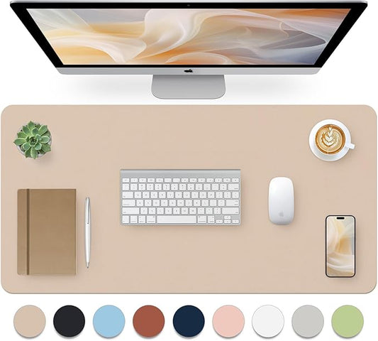 Leather Desk Pad, Mouse Pad, Non - Slip Desk Protector Mat, Leather Desk Blotter, Computer Desk Pad, Waterproof Desk Mat for Office Home Decor - Beige (31.5×15.7 Inches) | Mouse Pads - TrueDesk