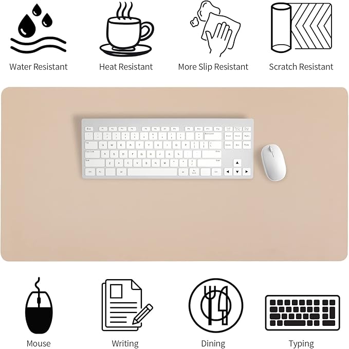 Leather Desk Pad, Mouse Pad, Non - Slip Desk Protector Mat, Leather Desk Blotter, Computer Desk Pad, Waterproof Desk Mat for Office Home Decor - Beige (31.5×15.7 Inches) | Mouse Pads - TrueDesk