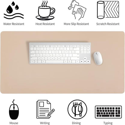 Leather Desk Pad, Mouse Pad, Non - Slip Desk Protector Mat, Leather Desk Blotter, Computer Desk Pad, Waterproof Desk Mat for Office Home Decor - Beige (31.5×15.7 Inches) | Mouse Pads - TrueDesk