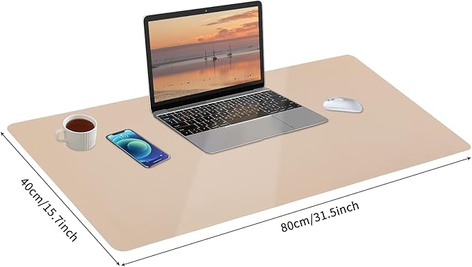 Leather Desk Pad, Mouse Pad, Non - Slip Desk Protector Mat, Leather Desk Blotter, Computer Desk Pad, Waterproof Desk Mat for Office Home Decor - Beige (31.5×15.7 Inches) | Mouse Pads - TrueDesk