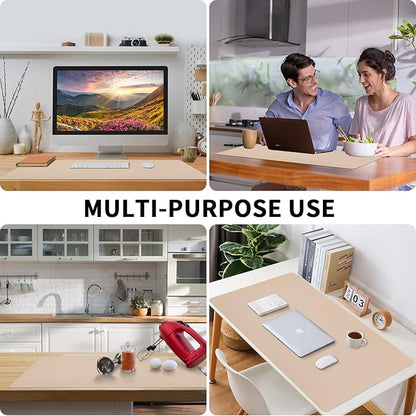 Leather Desk Pad, Mouse Pad, Non - Slip Desk Protector Mat, Leather Desk Blotter, Computer Desk Pad, Waterproof Desk Mat for Office Home Decor - Beige (31.5×15.7 Inches) | Mouse Pads - TrueDesk
