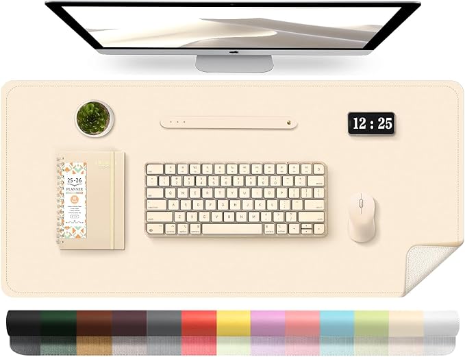 Leather Desk Pad Protector, 39.4'' X 17'' Large Mouse Pad, Office Desk Mat, Non - Slip PU Leather & Suede Base Desk Blotter, Laptop Desk Pad, Desktop Mat for Office Home, Beige | Desk Pads Blotters - TrueDesk