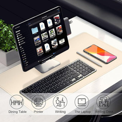 Leather Desk Pad Protector, 39.4'' X 17'' Large Mouse Pad, Office Desk Mat, Non - Slip PU Leather & Suede Base Desk Blotter, Laptop Desk Pad, Desktop Mat for Office Home, Beige | Desk Pads Blotters - TrueDesk