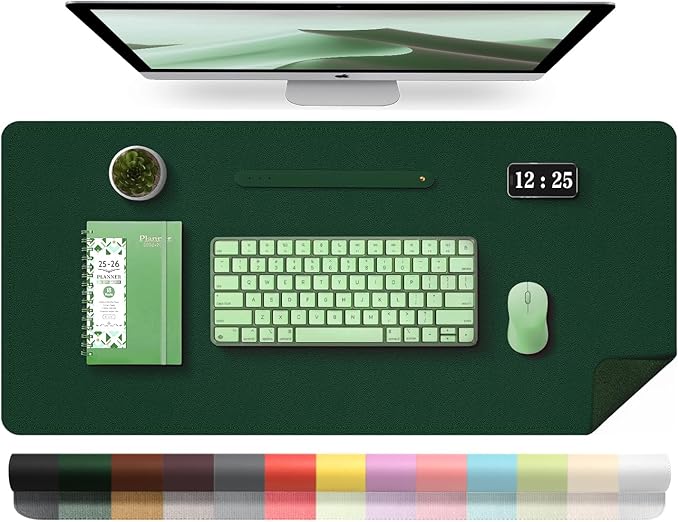 Leather Desk Pad Protector, 39.4'' X 17'' Large Mouse Pad, Office Desk Mat, Non - Slip PU Leather & Suede Base Desk Blotter, Laptop Desk Pad, Desktop Mat for Office Home, Blackish Green | Desk Pads Blotters - TrueDesk