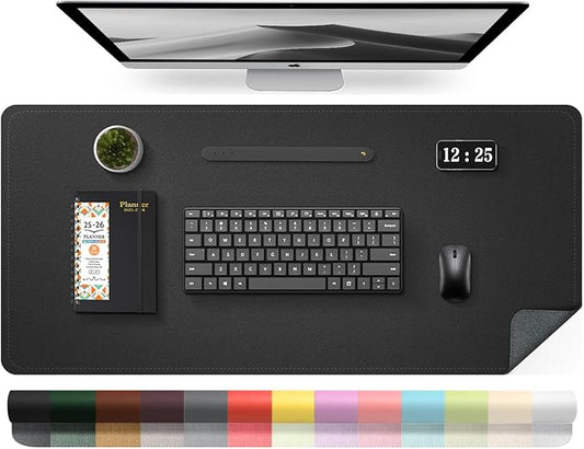 Leather Desk Pad Protector, 39.4'' X 17'' Large Mouse Pad, Office Desk Mat, Non - Slip PU Leather & Suede Base Desk Blotter, Laptop Desk Pad, Desktop Mat for Office Home, Black | Desk Pads Blotters - TrueDesk