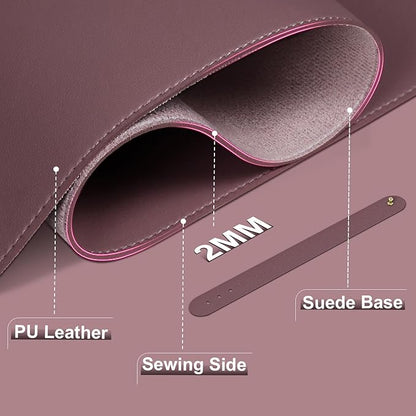 Leather Desk Pad Protector, 39.4'' X 17'' Large Mouse Pad, Office Desk Mat, Non - Slip PU Leather & Suede Base Desk Blotter, Laptop Desk Pad, Desktop Mat for Office Home, Dark Purple | Desk Pads Blotters - TrueDesk