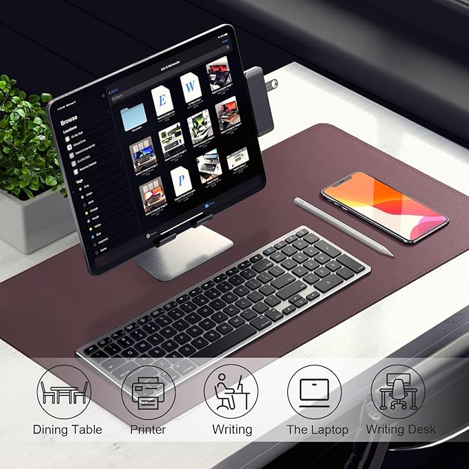 Leather Desk Pad Protector, 39.4'' X 17'' Large Mouse Pad, Office Desk Mat, Non - Slip PU Leather & Suede Base Desk Blotter, Laptop Desk Pad, Desktop Mat for Office Home, Dark Purple | Desk Pads Blotters - TrueDesk