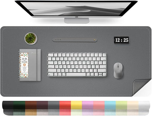 Leather Desk Pad Protector, 39.4'' X 17'' Large Mouse Pad, Office Desk Mat, Non - Slip PU Leather & Suede Base Desk Blotter, Laptop Desk Pad, Desktop Mat for Office Home, Dark Gray | Desk Pads Blotters - TrueDesk
