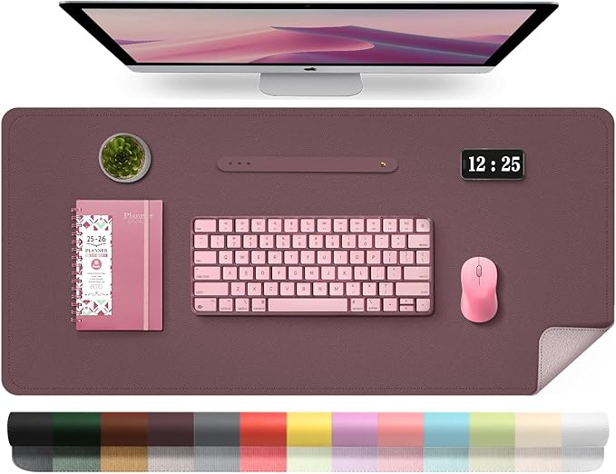 Leather Desk Pad Protector, 39.4'' X 17'' Large Mouse Pad, Office Desk Mat, Non - Slip PU Leather & Suede Base Desk Blotter, Laptop Desk Pad, Desktop Mat for Office Home, Dark Purple | Desk Pads Blotters - TrueDesk