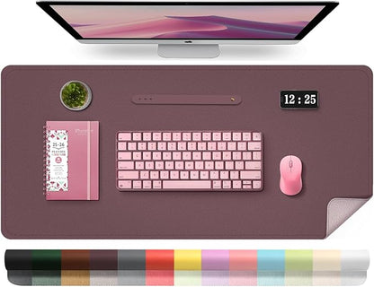 Leather Desk Pad Protector, 39.4'' X 17'' Large Mouse Pad, Office Desk Mat, Non - Slip PU Leather & Suede Base Desk Blotter, Laptop Desk Pad, Desktop Mat for Office Home, Dark Purple | Desk Pads Blotters - TrueDesk