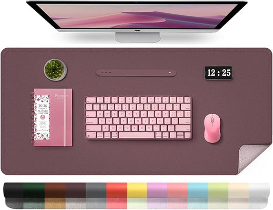Leather Desk Pad Protector, 39.4'' X 17'' Large Mouse Pad, Office Desk Mat, Non - Slip PU Leather & Suede Base Desk Blotter, Laptop Desk Pad, Desktop Mat for Office Home, Dark Purple | Desk Pads Blotters - TrueDesk