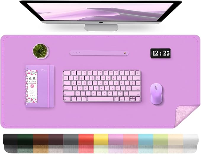 Leather Desk Pad Protector, 39.4'' X 17'' Large Mouse Pad, Office Desk Mat, Non - Slip PU Leather & Suede Base Desk Blotter, Laptop Desk Pad, Desktop Mat for Office Home, Lilac | Desk Pads Blotters - TrueDesk