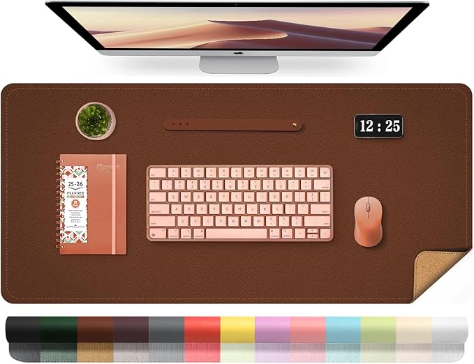 Leather Desk Pad Protector, 39.4'' X 17'' Large Mouse Pad, Office Desk Mat, Non - Slip PU Leather & Suede Base Desk Blotter, Laptop Desk Pad, Desktop Mat for Office Home, Seal Brown | Desk Pads Blotters - TrueDesk