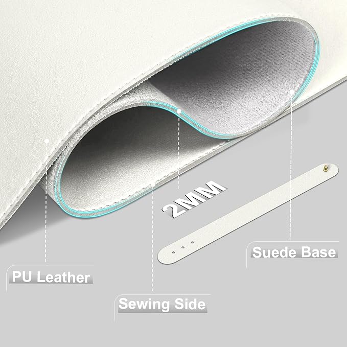 Leather Desk Pad Protector, 39.4'' X 17'' Large Mouse Pad, Office Desk Mat, Non - Slip PU Leather & Suede Base Desk Blotter, Laptop Desk Pad, Desktop Mat for Office Home, White | Desk Pads Blotters - TrueDesk