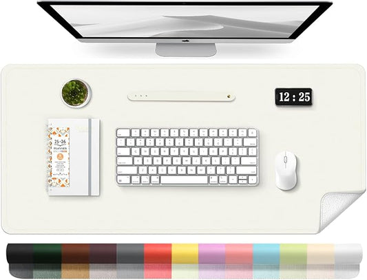 Leather Desk Pad Protector, 39.4'' X 17'' Large Mouse Pad, Office Desk Mat, Non - Slip PU Leather & Suede Base Desk Blotter, Laptop Desk Pad, Desktop Mat for Office Home, White | Desk Pads Blotters - TrueDesk