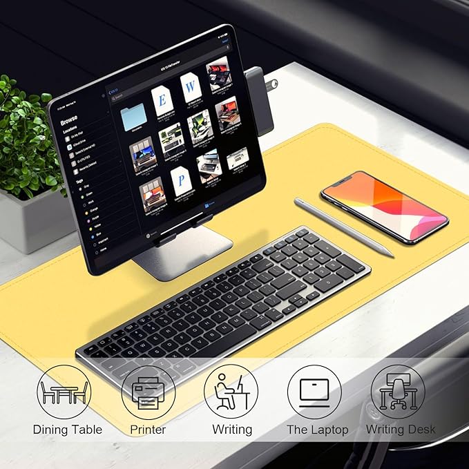 Leather Desk Pad Protector, 39.4'' X 17'' Large Mouse Pad, Office Desk Mat, Non - Slip PU Leather & Suede Base Desk Blotter, Laptop Desk Pad, Desktop Mat for Office Home, Yellow | Desk Pads Blotters - TrueDesk