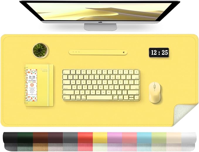 Leather Desk Pad Protector, 39.4'' X 17'' Large Mouse Pad, Office Desk Mat, Non - Slip PU Leather & Suede Base Desk Blotter, Laptop Desk Pad, Desktop Mat for Office Home, Yellow | Desk Pads Blotters - TrueDesk